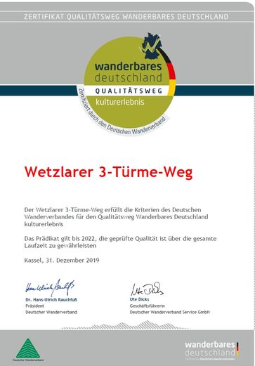 Urkunde Wetzlarer 3-Türme-Weg